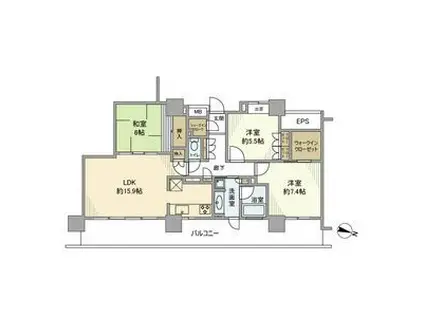 パークハウスさいたま新都心 MIDTOWER(3LDK/6階)の間取り写真