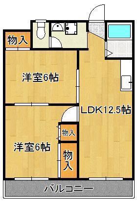 プリンセス片野II(2LDK/4階)の間取り写真