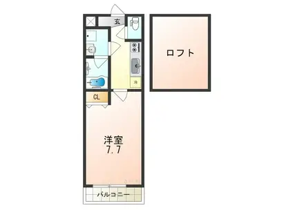 フジパレス初芝駅南II番館(1K/2階)の間取り写真