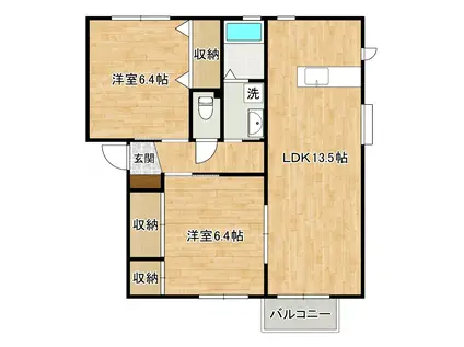 グローブ・たかのB棟(2LDK/1階)の間取り写真