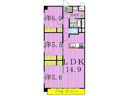 JOVIAL・FUENTE ホビアル・フェンテ(3LDK/3階)の間取り写真