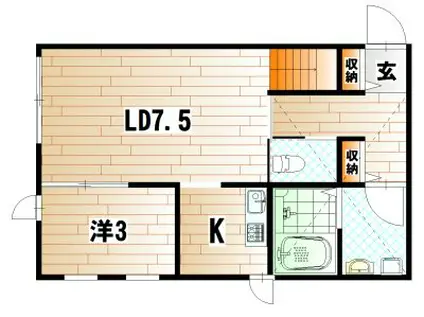 ラ・グランジュール伍番館(1SLDK/2階)の間取り写真