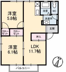 グレースフジ B棟(2LDK/2階)の間取り写真