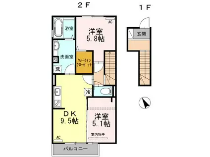 メゾン・ラ・パトリアJ(2DK/2階)の間取り写真