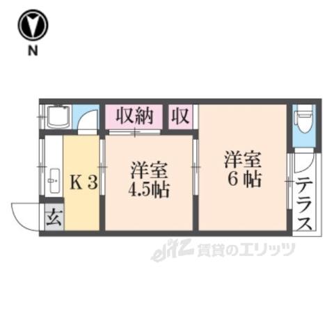 プチハイムキムラ(2K/1階)の間取り写真