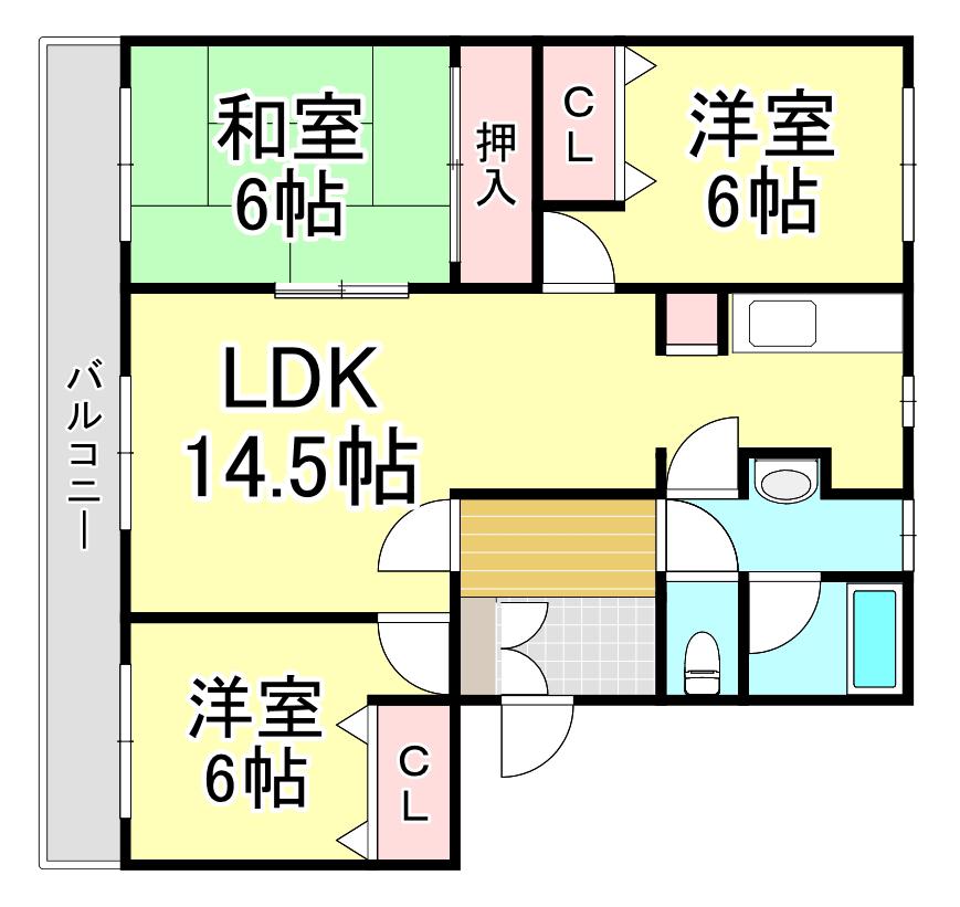 ノースハイツ(3LDK/2階)の間取り写真