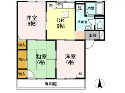 ウエストアベニュー A棟(3DK/1階)の間取り写真