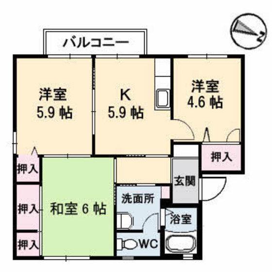 ディアス飛鳥B(3K/1階)の間取り写真