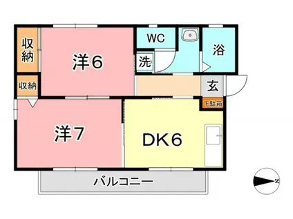 ニングル土倉 D(2DK/2階)の間取り写真