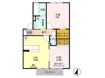 サンライズヒルA棟(2LDK/2階)の間取り写真