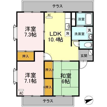 リシェスマツイB棟(3LDK/3階)の間取り写真