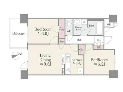 ベルヴュコート津田沼(2LDK/2階)の間取り写真