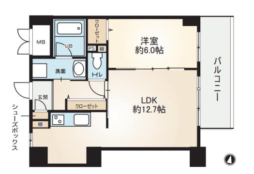 モンテルーチェ甲南(1LDK/6階)の間取り写真