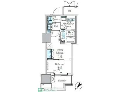 HARUMI FLAG PORT VILLAGE A棟(1DK/14階)の間取り写真