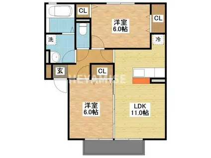 ニューハイツタリカドA(2LDK/2階)の間取り写真