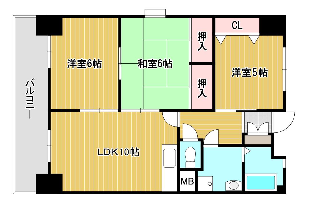 イエローマンション小倉(3LDK/10階)の間取り写真