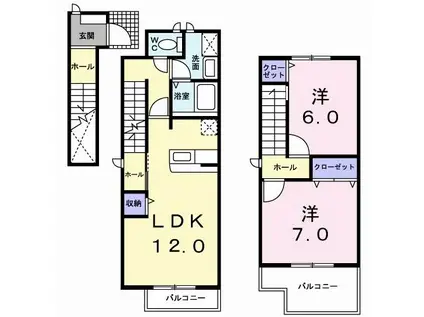 リッシュ・ファミーユ(2LDK/2階)の間取り写真