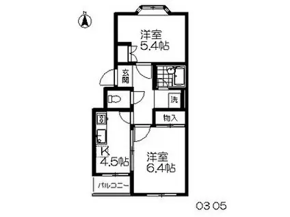 ロイヤルヒルズ南仙台(2K/1階)の間取り写真