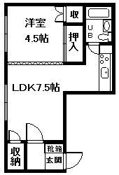 大城ハイツ3・3(1DK/2階)の間取り写真