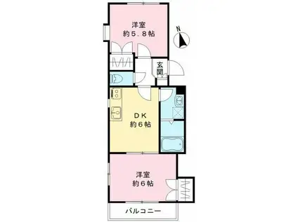 洗足ヘーベルハイム(2DK/3階)の間取り写真