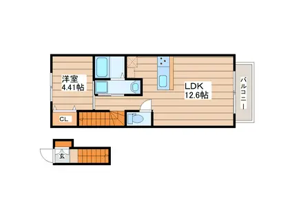 クラージュ長町(1LDK/2階)の間取り写真