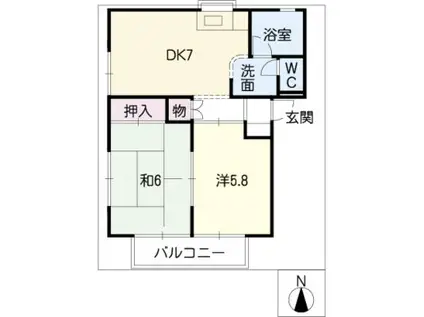 ファミール千代崎B棟(2DK/1階)の間取り写真