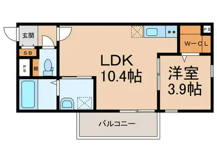 シャンテローズイースト(1LDK/2階)の間取り写真