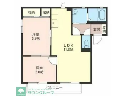 メルベーユ B棟(2LDK/2階)の間取り写真