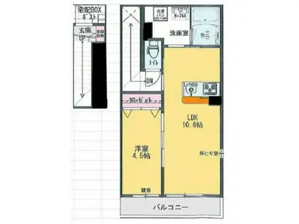 アビオン西国(1LDK/2階)の間取り写真