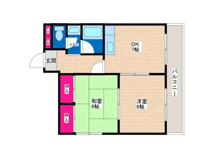 ロイヤルメゾン西脇(2DK/2階)の間取り写真