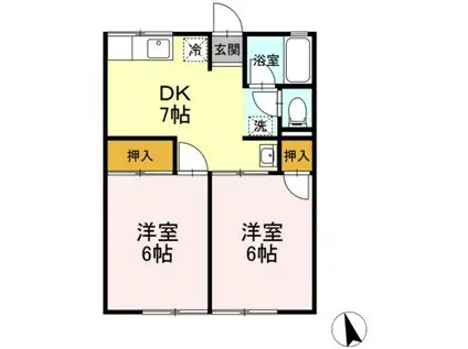 シティハイム ベルメゾンC(2DK/1階)の間取り写真