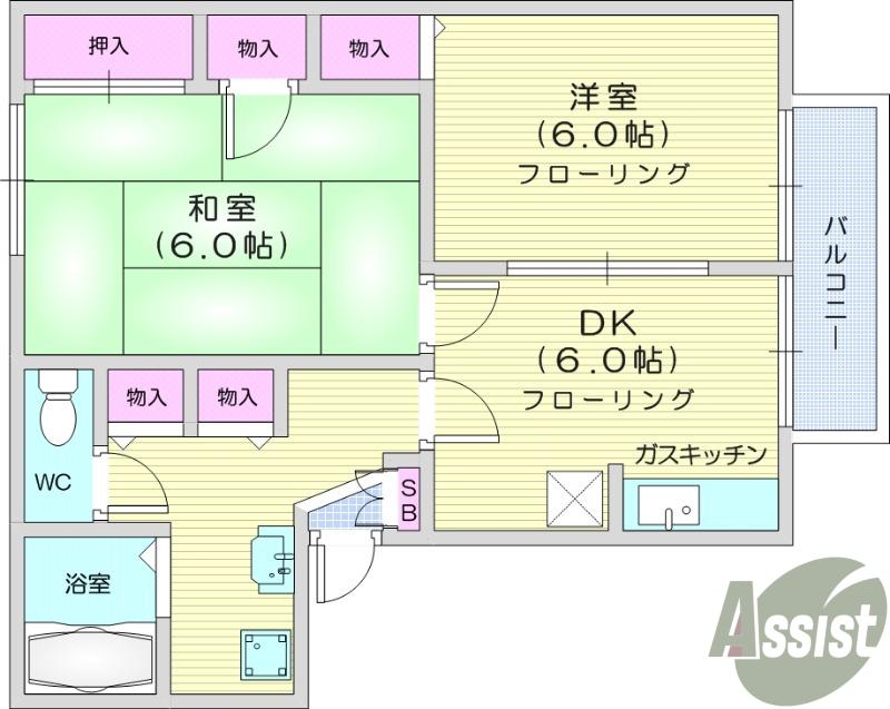 パレーシャル椌木(2DK/2階)の間取り写真
