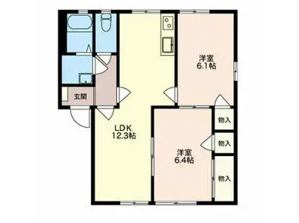 パークヒルズE(2LDK/1階)の間取り写真