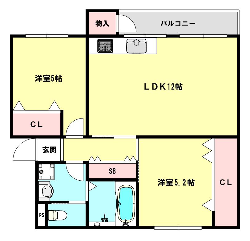 鶴甲コーポ26号館(2LDK/2階)の間取り写真