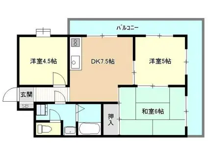 ヒルサイドテラス垂水(3DK/2階)の間取り写真