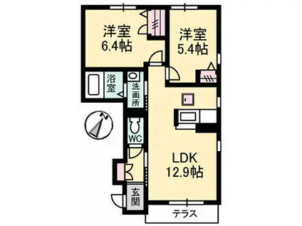 ウィステリア学南(2LDK/1階)の間取り写真