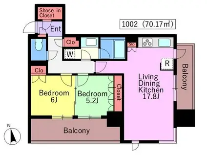 プレミスト麹町(2LDK/10階)の間取り写真