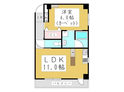 ポムダムール(1LDK/3階)の間取り写真