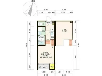 REVE長町C(1K/1階)の間取り写真