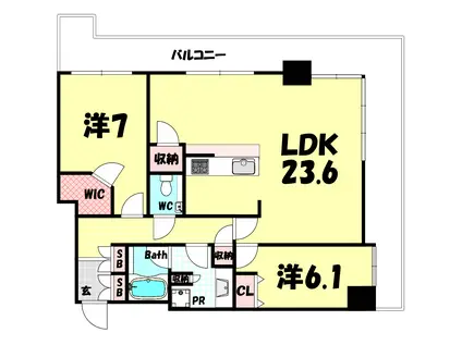 シティタワー神戸三宮(2LDK/30階)の間取り写真