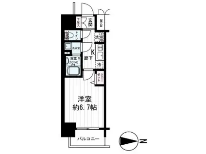 プレサンス上町台筆ケ崎ノース(1K/4階)の間取り写真