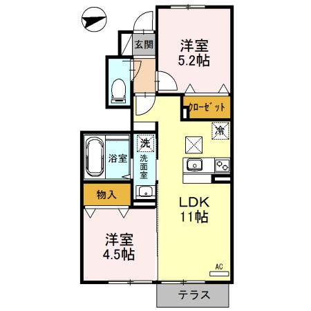 サンモールあさひ(2LDK/1階)の間取り写真