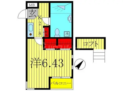フォルテ柏II(1K/1階)の間取り写真