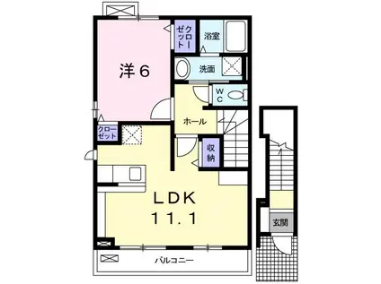 シャンドフルールC棟(1LDK/2階)の間取り写真