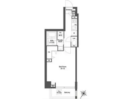 ディームス目黒行人坂(1K/3階)の間取り写真