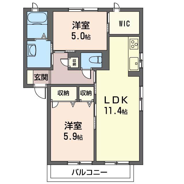 アルトほたる野C(2LDK/1階)の間取り写真