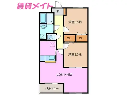 サンパティーク(2LDK/3階)の間取り写真