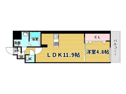フォーリアライズ本町レクス(1LDK/14階)の間取り写真