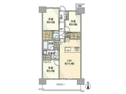 ガーデンクロス東京王子(3LDK/3階)の間取り写真