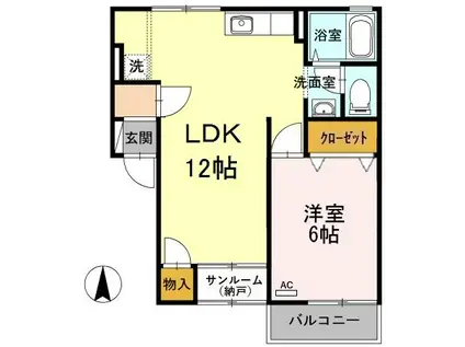 アーバンライフガーデンA棟(1LDK/2階)の間取り写真